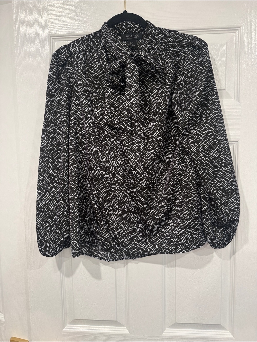 Rachel Zoe Black Dot Tie-Neck Blouse